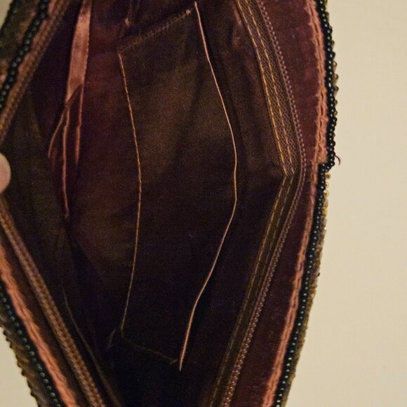 Vintage CKC Beaded Lotus Design Clutch Bag Black & Bronze Zippered Closure - Picture 4 of 6